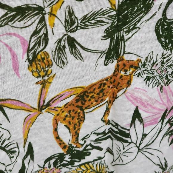 Rachel Zoe Toucan Cheetah Tropical 100% Linen Shirt Plus Size 2X New! - Picture 4 of 7
